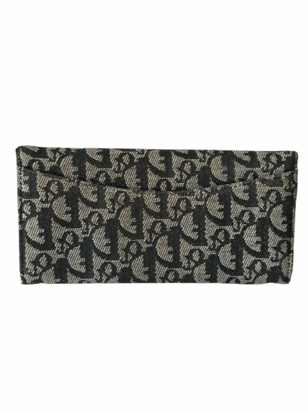 Christian Dior Oblique Saddle Wallet with D Charm Black Gray Canvas
